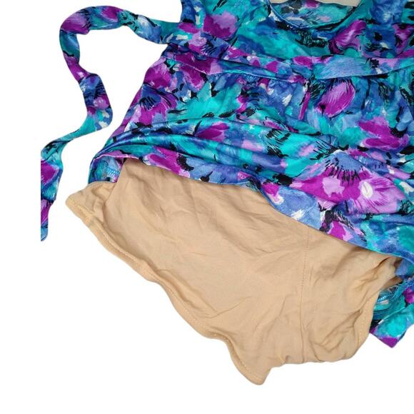 Vintage Maxine of Hollywood Blue Floral Bathing Suit with Belt - Picture 3 of 6